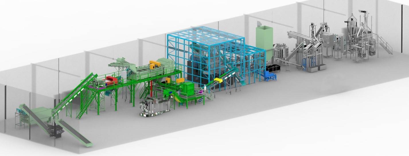 Automated line for sorting 3D plastic waste - PET bottles.